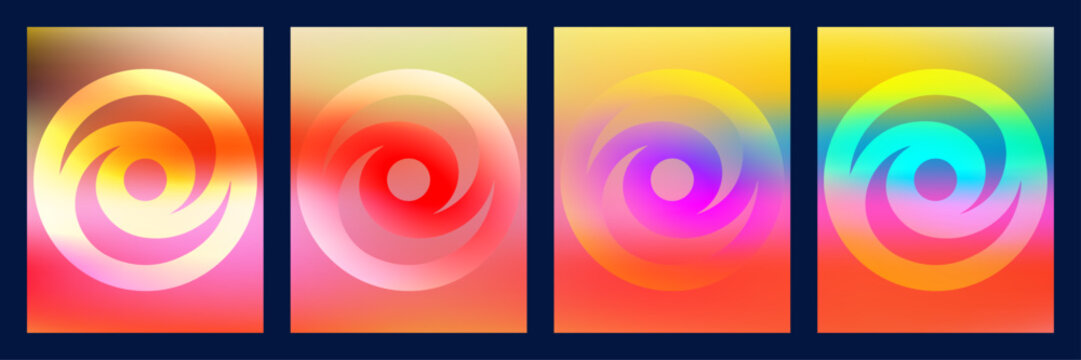 Futuristic Abstract Poster Set with Bright Gradient Backgrounds and Soft  Spheres. Vector Illustration
