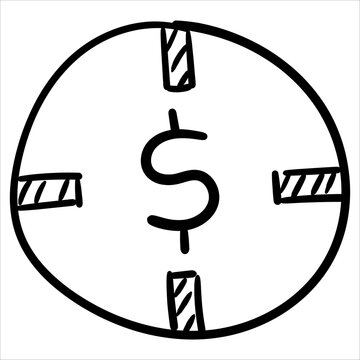 dollar sign within a circular target doodle illustration, symbolizing financial objectives and economic focus.