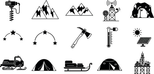 Outer Space Exploration and Sci-Fi Silhouette Icon Set with Rocket Astronaut Helmet Rover Satellite Alien and UFO Elements for Technology GraphicsOuter Space Exploration and Sci-Fi Silhouette Icon Set © BijoyChandra
