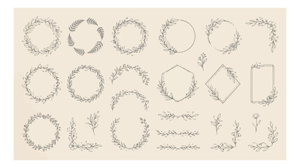 Hand drawn botanical wreath collection, elegant floral border set in vector format, minimalist organic leaf frames for wedding invitations © I'm_coming