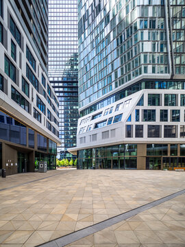 Empty plaza at the Four Towers building complex in Frankfurt