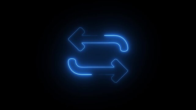 Blue Neon Outline Icon of Two Opposing Arrows on Black Background direction exchange