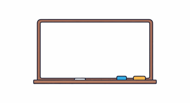 A simple, brown-framed whiteboard with a chalk piece and two colorful erasers at the bottom