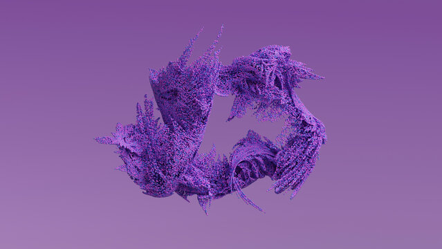 Abstract 3D rendering of a swirling purple digital dust pattern