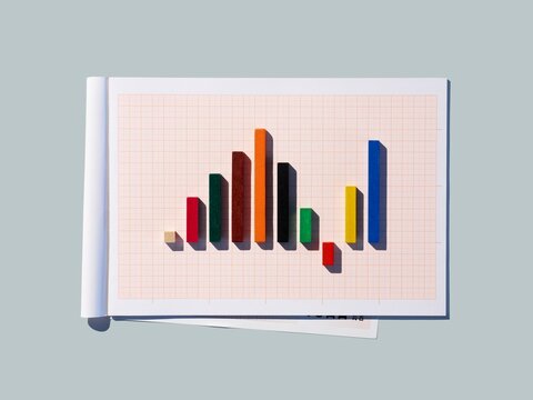 Colorful rod bar chart on graph paper showing business growth