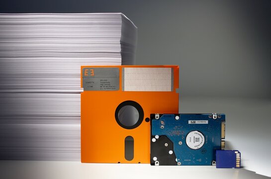 Evolution of data storage from paper to memory card indoors