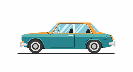 Fototapeta premium A retro blue and orange sedan with tinted windows