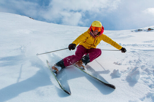 Switzerland, Graubuenden, Obersaxen, female Skier
