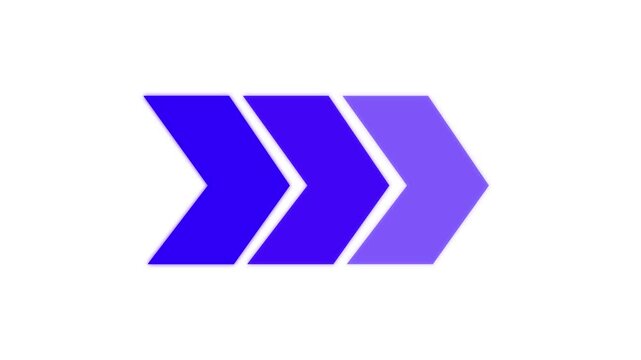 Abstract flashing light back arrow loading animation. arrow right direction icon, white background. 4k video.