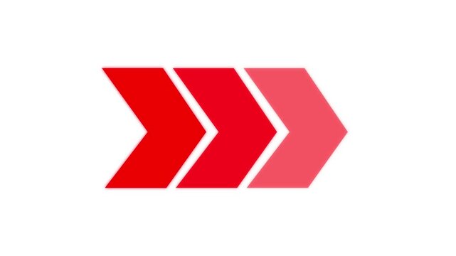 Abstract flashing light back arrow loading animation. arrow right direction icon, white background. 4k video.