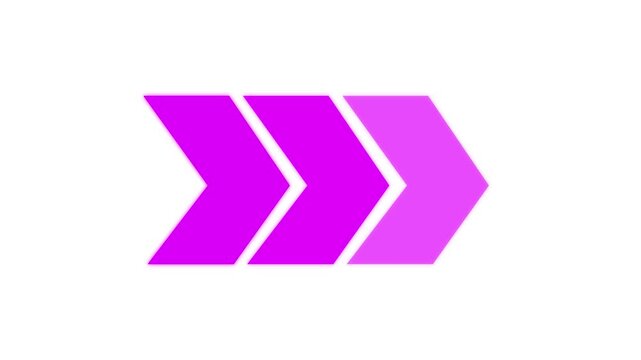 Abstract flashing light back arrow loading animation. arrow right direction icon, white background. 4k video.