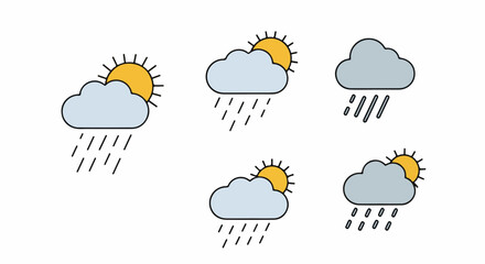 Obraz premium Five weather icons showing varying degrees of sun and rain