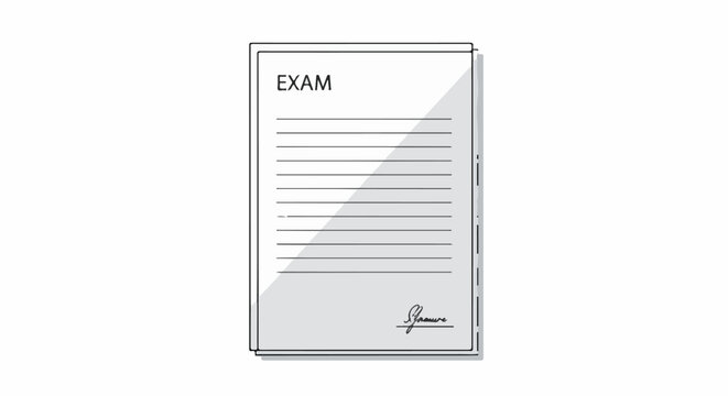 A document with "EXAM" text and a signature line, presented on a white background