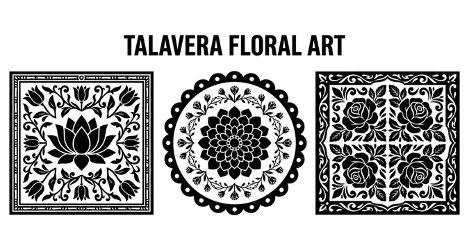 Talavera floral patterns in silhouette during bright lighting for decorative designs