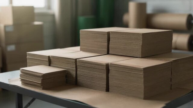 Medium shot focused on stacks of compostable labels in the loading area showcasing ecofriendly packaging elements ready for application.