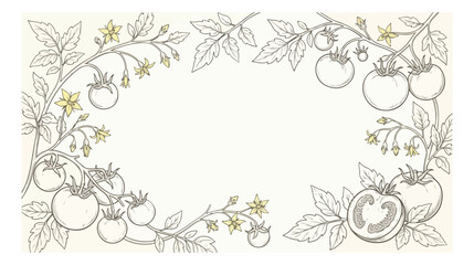 Vintage tomato vine border vector, botanical line art frame with fresh vegetables and flowers, hand drawn garden tomato illustration for organic food labels © I'm_coming