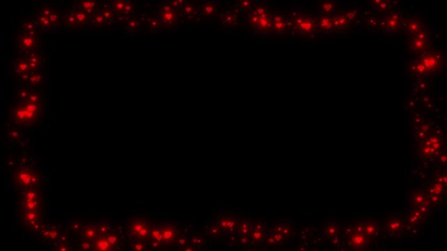 Heart sparkling light with square shape animation isolated on black background