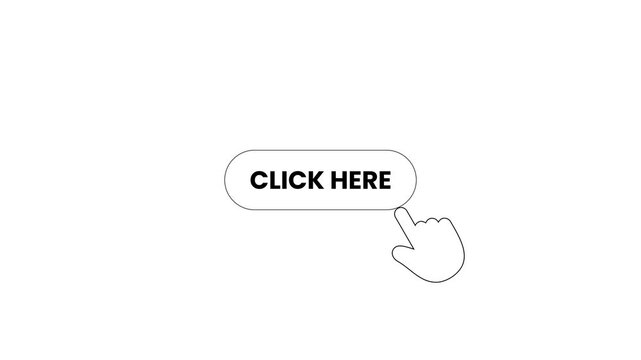 Click here button with a cursor arrow icon animation isolated on white background