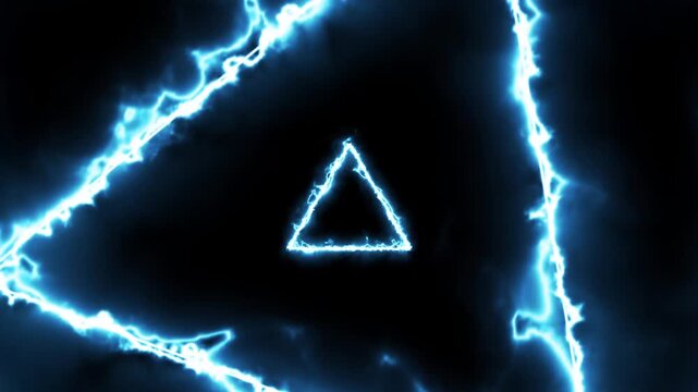 Blue electric triangle energy with neon frame animation isolated on black background