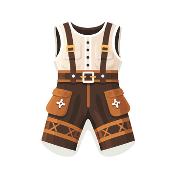 Traditional Bavarian lederhosen illustration, German Octoberfest male costume vector art, cultural outfit for festival and party design