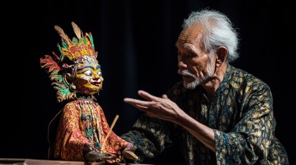 Fototapeta premium Puppet show performer with traditional puppet