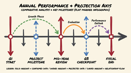Naklejka premium Business performance projection axis compares annual goals and milestones