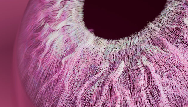 Extreme close up of abstract pink 3d rendered eye