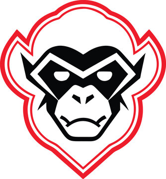 Calm red and black stylized monkey head emblem representing intelligence and thoughtful brand messaging