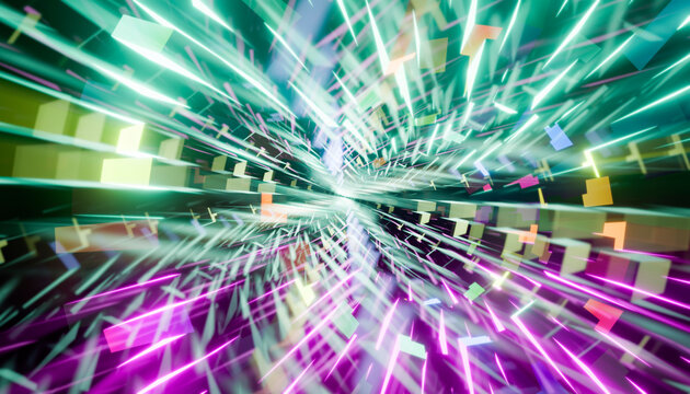 Abstract 3d render of a futuristic neon light tunnel in cyberspace