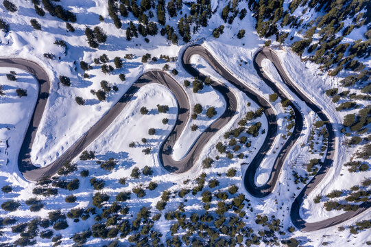 Austria, Tyrol, Kaunertal, glacier road in winter, aerial view