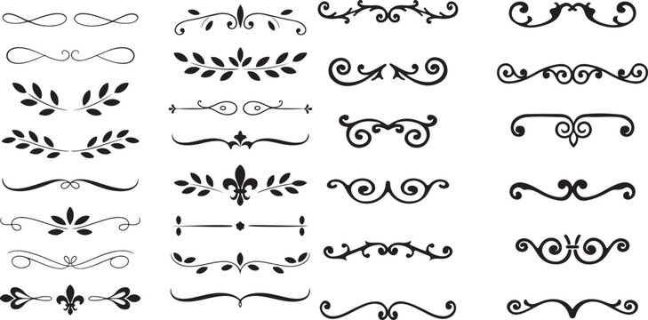 Set of vintage decorative floral frames borders and ornamental design elements with elegant calligraphic flourishes and scrolls vector illustration