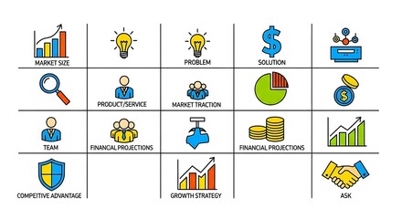Fototapeta premium Business strategy and planning elements illustrated in colorful flat design for presentations and reports use