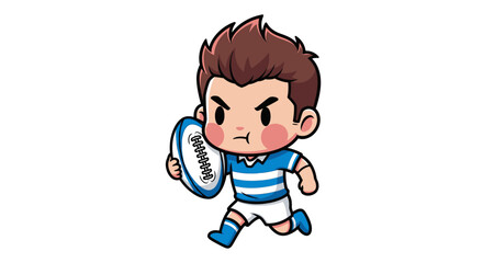 Cute Rugby Player Boy Cartoon Running with Ball © Lik