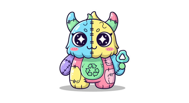 Cute Pixel Art Monster Toy with Recycle Symbol