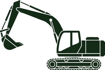 Dark green excavator machine with tracks and arm isolated on transparent background © Lavly