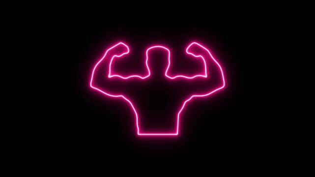 Animated Neon Bodybuilder Icon Logo. Neon Bodybuilder Fitness Animation.