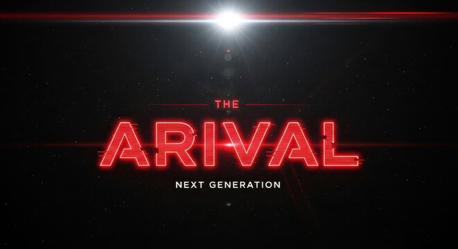 The Arival Next Generation Cinematic Sci-Fi Title Design with Red Glowing Text and Space Background