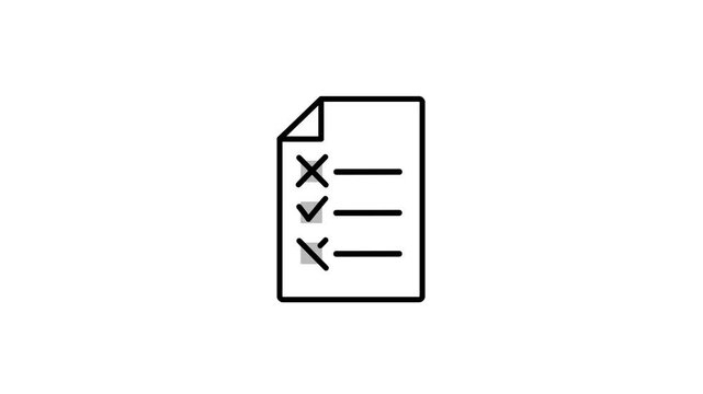List icon, sheet of paper with checkmark, document animation with lines of text. 4K video with chroma key, green screen for transparent background.
