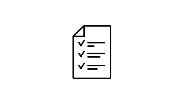 List icon, sheet of paper with checkmark, document animation with lines of text. 4K video with chroma key, green screen for transparent background.