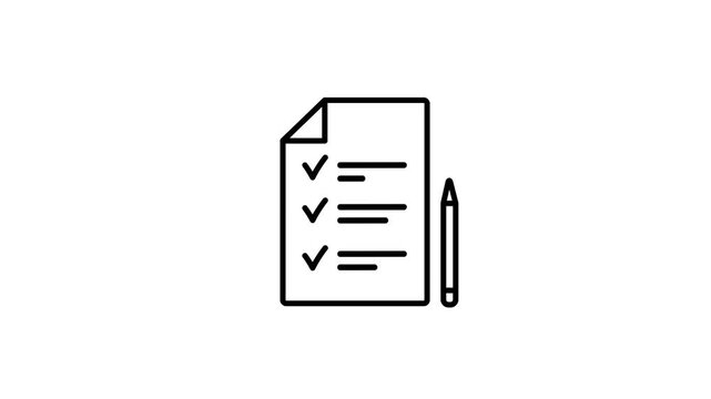 List icon, sheet of paper with checkmark, document animation with lines of text. 4K video with chroma key, green screen for transparent background.
