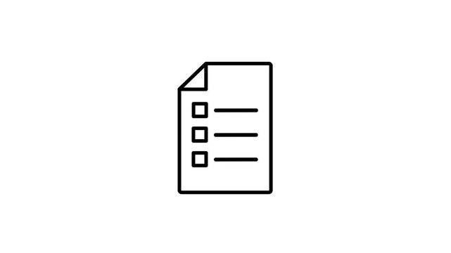 List icon, sheet of paper with checkmark, document animation with lines of text. 4K video with chroma key, green screen for transparent background.