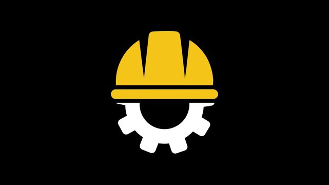 Animated Hard Hat and Gear Symbol, Industrial Safety and Engineering Icon. Industrial Safety Helmet and Gear Icon Animation, Construction and Engineering Concept.