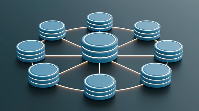 R&eacute;seau de bases de donn&eacute;es interconnect&eacute;es avec connexions lumineuses