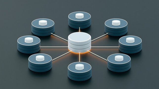 R&eacute;seau de bases de donn&eacute;es interconnect&eacute;es avec serveur central lumineux