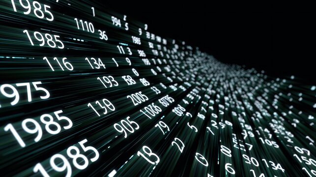 Flux de donn&eacute;es num&eacute;riques avec nombres et ann&eacute;es en projection 3D