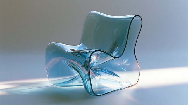 Chaise futuriste transparente en verre aux formes fluides et organiques