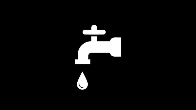 faucet solid icon, tap with water drop Animation on Black Background.