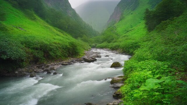Rapid river flowing through hills in Kassala Sudan landscape