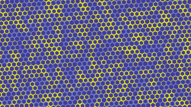 Hexagonal honeycomb pattern vector, blue and yellow geometric background, abstract tech mesh texture for web design