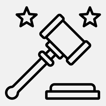 Auction hammer line icon, democracy day concept. Vector graphics. Judge gavel sign outline style icon mobile or web design.